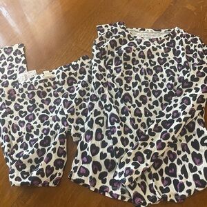 NWT Crewcuts girls 2pc Set with Purple and Black Leopard heart Print Sz 14